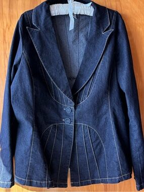 Monroe & Main Dark Blue Denim Jacket Blazer with Contrast Stitching